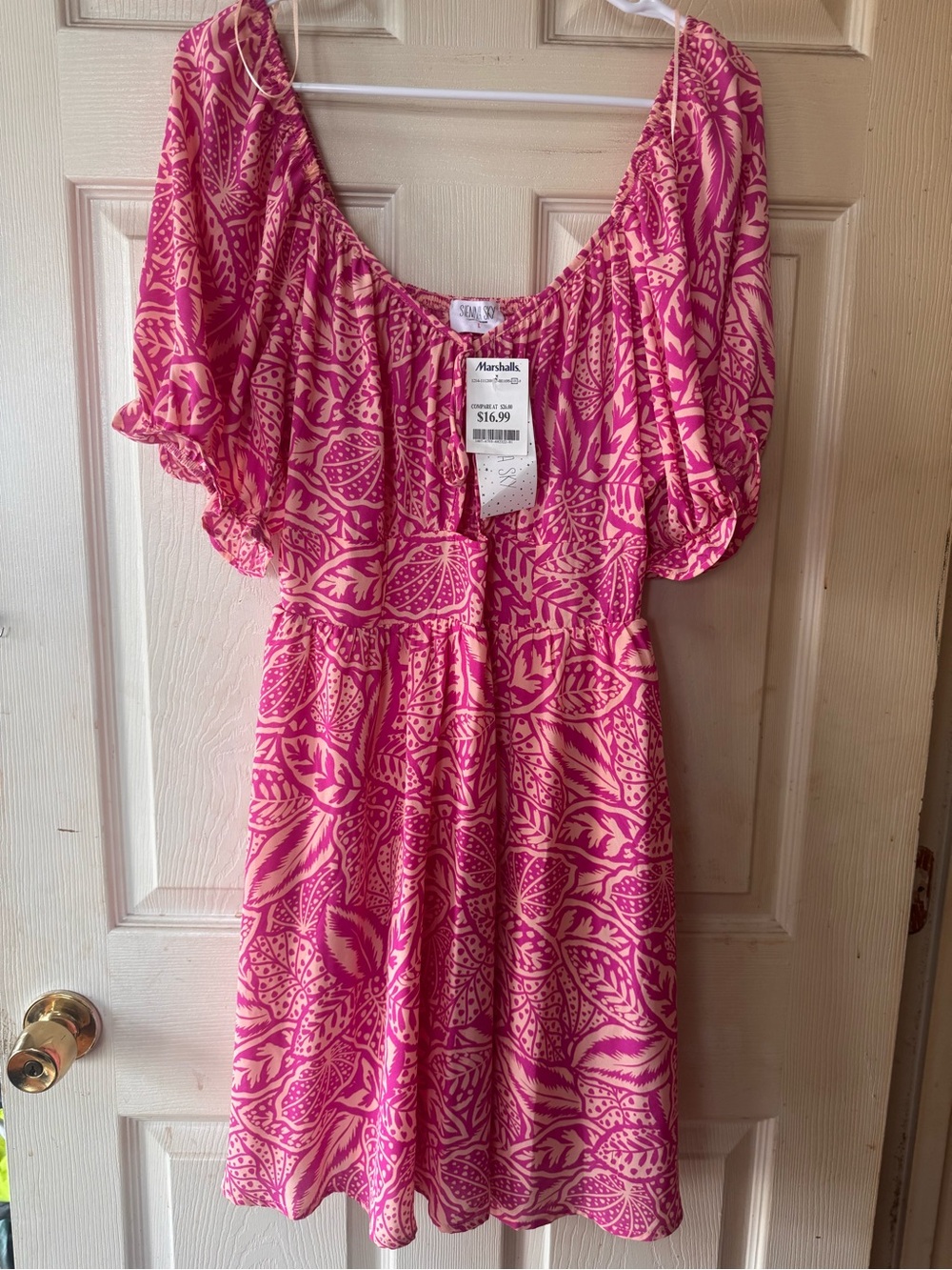 Sienna Sky Pink and Cream Floral Tie-Neck Dress